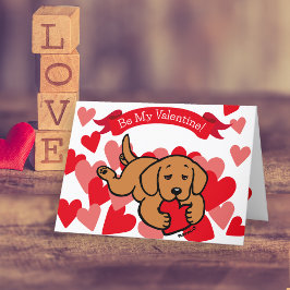 Fox Red Labrador Puppy Chewing Heart Valentine Helgkort