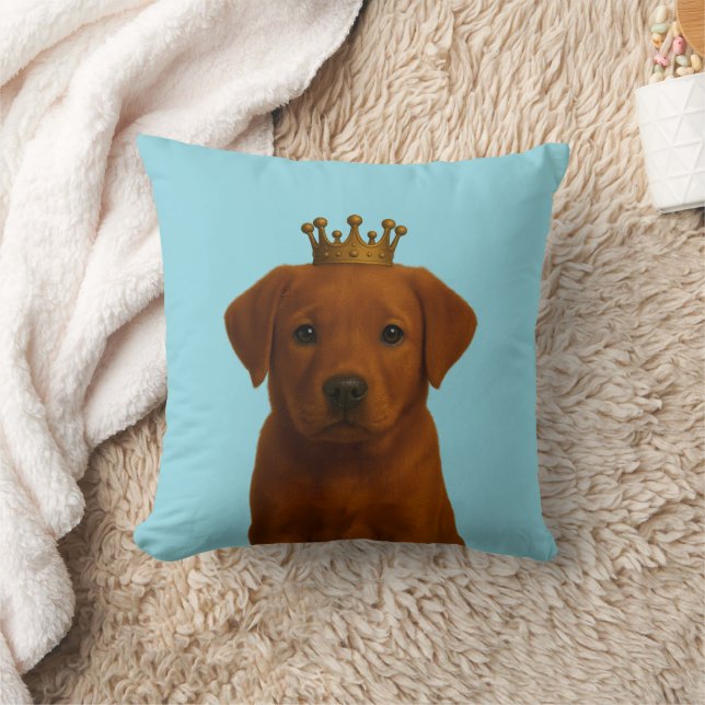 Fox Red Labrador Puppy i Cute Guld Krona Kudde (Filt)