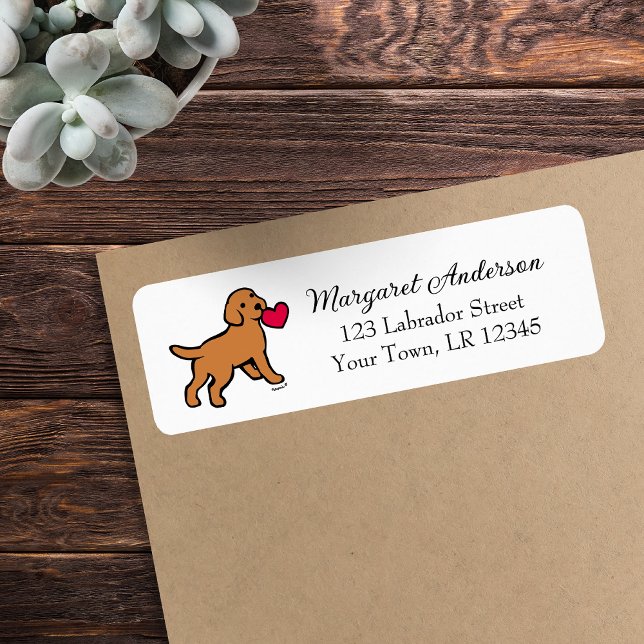 Fox Red Labrador Puppy Little Heart Returadress Etikett (Fox Red Labrador Puppy Little Heart Return Address Labels for Labrador Owners.  Labrador Cartoon.)