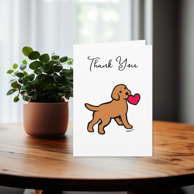 Fox Red Labrador Puppy med hjärta Tack Kort (Fox Red Labrador Puppy with a Heart Design Thank You Cards for Labrador Owners. Cute Cartoon art.)