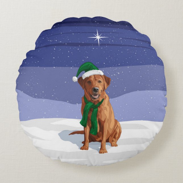 Fox Red Labrador Retriever jul-Hund Rund Kudde (Framsidan)