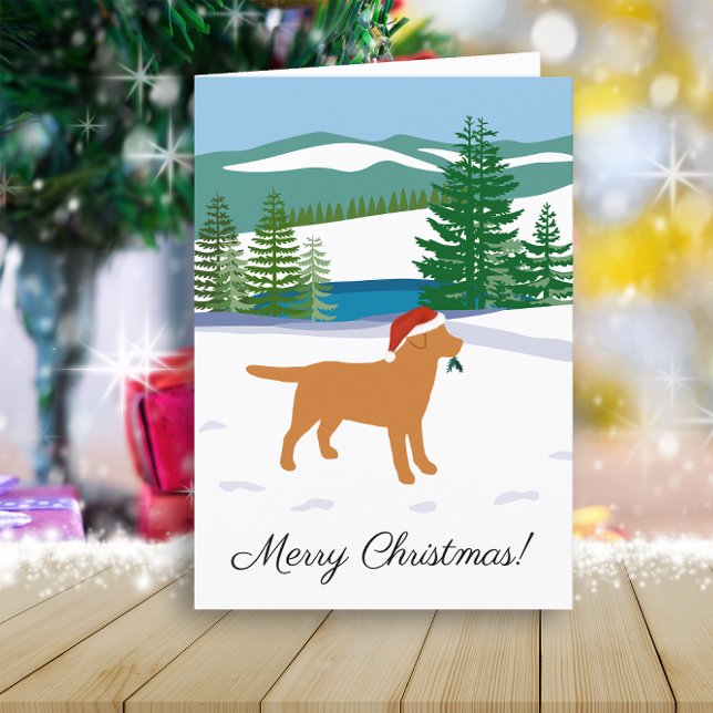 Fox Red Labrador - Vintervy för julvinter Helgkort (Fox Red Labrador Winter View Design Christmas Cards for Labrador Owners.  Dog Silhouette Design.)