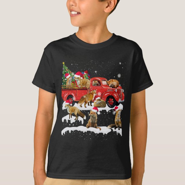 Fox Riding Red Lastbil God jul X-mas Ugly Gi T Shirt (Framsida)