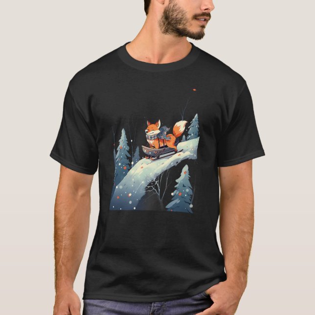 Fox Riding Sled Sledge Sleighing Snow Sledging Win T Shirt (Framsida)