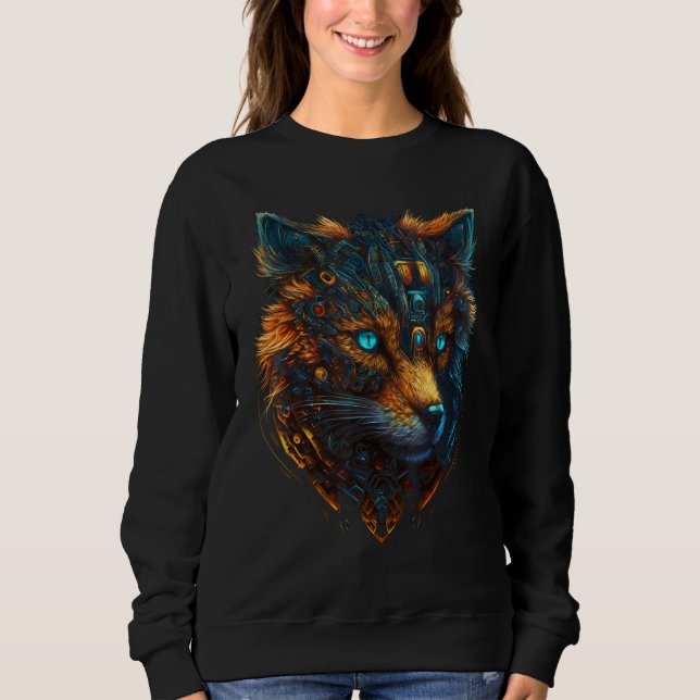 Fox Robot Blue Eyes Animal Art Fantasy T Shirt (Framsida)