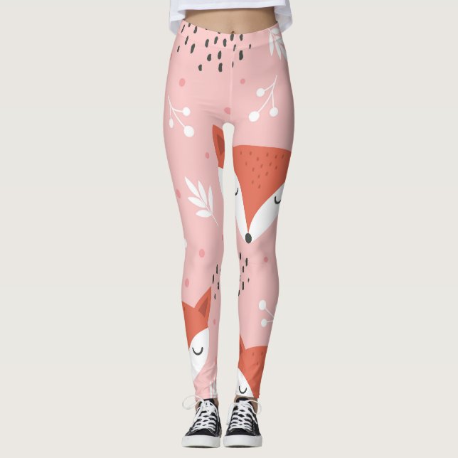 Fox-Roligten: Cute Forest Mönster Leggings (Framsida)
