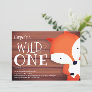 Fox Rustic Wood Vild ett första födelsedag Inbjudningar