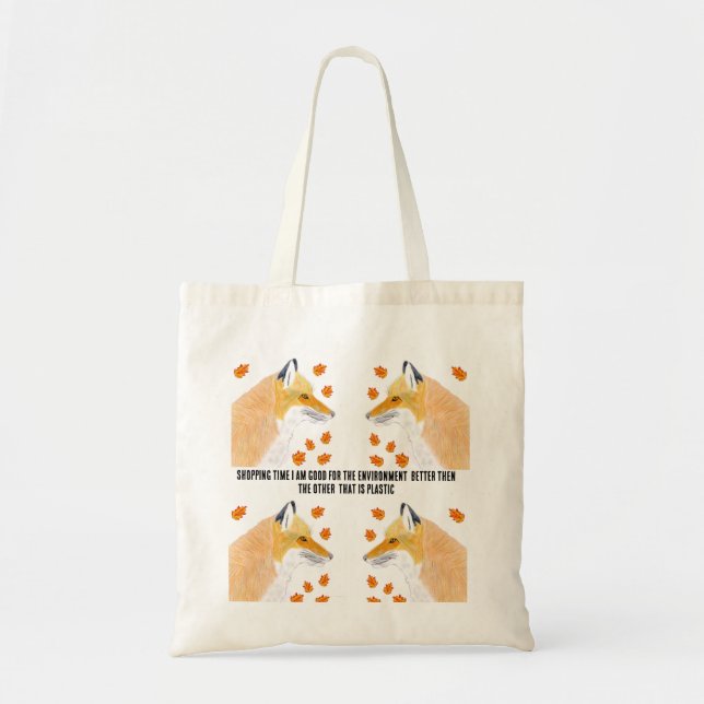 Fox Shopping time Tote Bag Tygkasse (Framsidan)