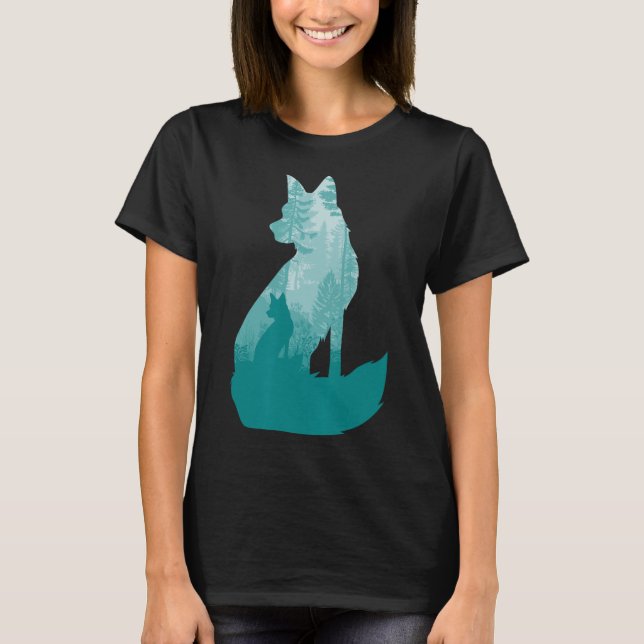 Fox Silhouette i jakt på skogsdjur T Shirt (Framsida)