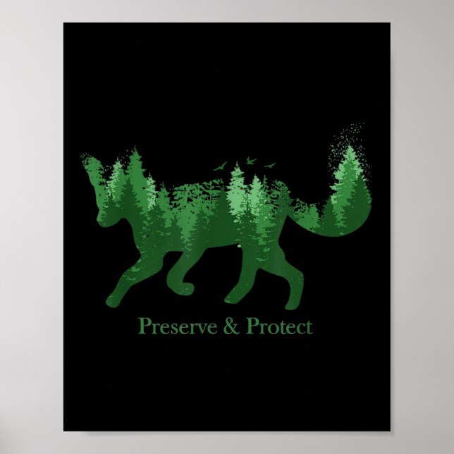 Fox Silhouette Preserve&amp; Protect Environmenta Poster (Framsidan)