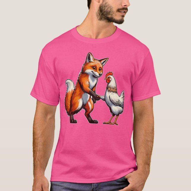 Fox skakar Händer med hönsens Vänskap av räv och T Shirt (Framsida)