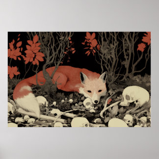 Fox Skull-utskrift, Surreal Wildlife Illustration Poster