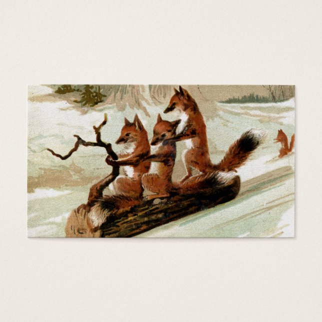 Fox Sleigh Ride Vintage Skriv ut Visitkort (Framsidan)
