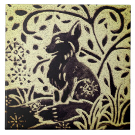 Fox Snö Grått Grönt Stoneware Winter Woodland Art Kakelplatta