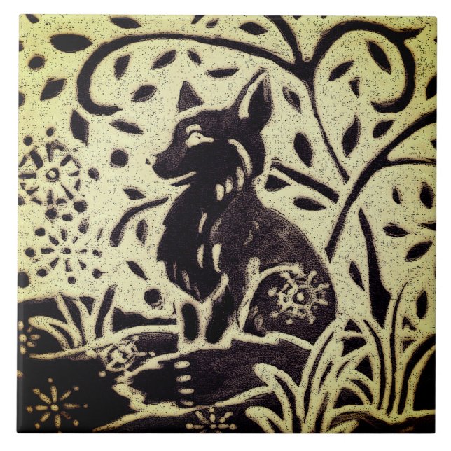 Fox Snö Grått Grönt Stoneware Winter Woodland Art Kakelplatta (Framsidan)