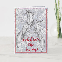Fox Snowflake Silver Glitter Elegant Julkonst Helgkort