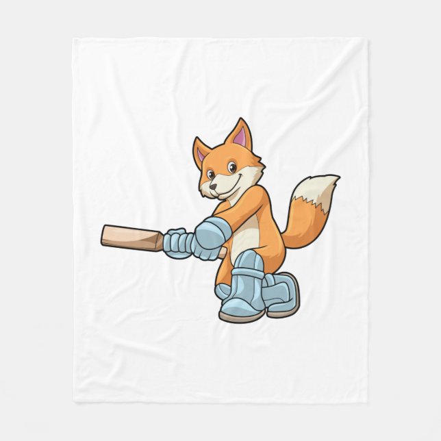 Fox som Batsman med Cricket fladdermus Fleecefilt (Framsidan)