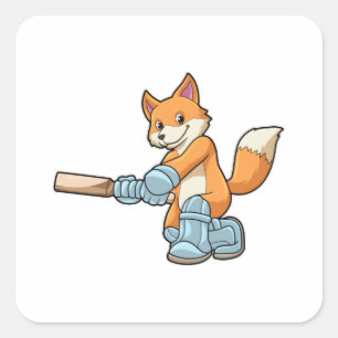 Fox som Batsman med Cricket fladdermus Fyrkantigt Klistermärke