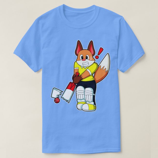 Fox som Batsman med Cricket fladdermus T Shirt (Design framsida)