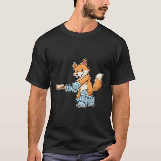 Fox som Batsman med Cricket fladdermus T Shirt (Framsida)