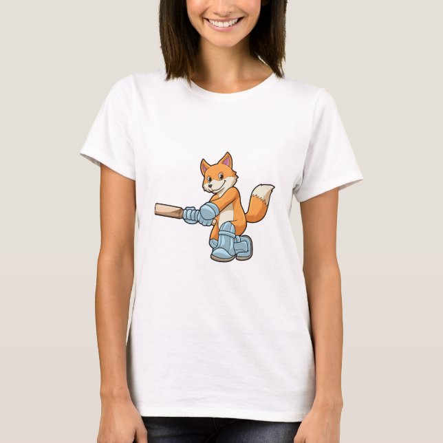 Fox som Batsman med Cricket fladdermus T Shirt (Framsida)