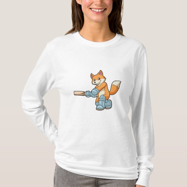Fox som Batsman med Cricket fladdermus T Shirt (Framsida)