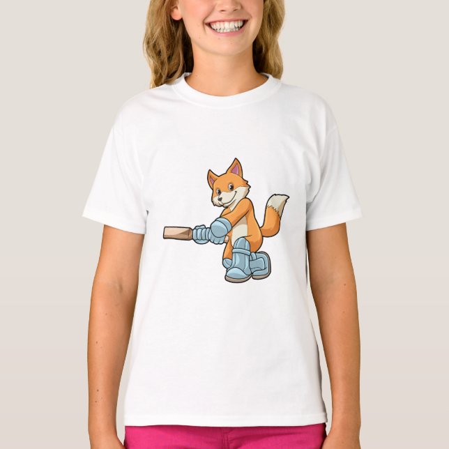 Fox som Batsman med Cricket fladdermus T Shirt (Framsida)