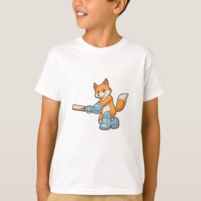 Fox som Batsman med Cricket fladdermus T Shirt (Framsida)