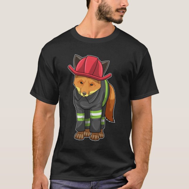 Fox som brandman med Helmet T Shirt (Framsida)