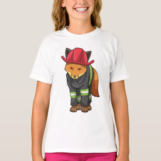 Fox som brandman med Helmet T Shirt (Framsida)