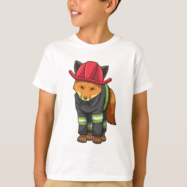 Fox som brandman med Helmet T Shirt (Framsida)