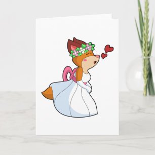 Fox som Bride med Bröllop klänning och blomning Kort