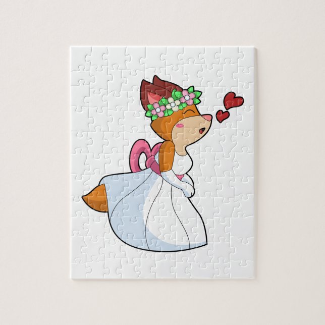 Fox som Bride med Bröllop klänning och blomning Pussel (Vertikal)