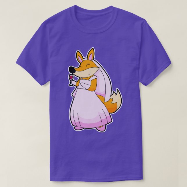 Fox som Bride med Glass av Red vin T Shirt (Design framsida)