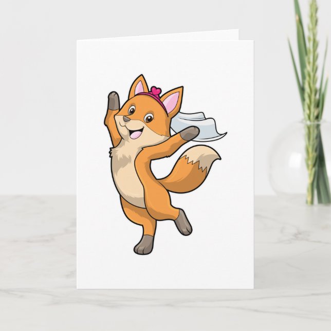 Fox som brud med slöja och hjärta kort (Framsida)