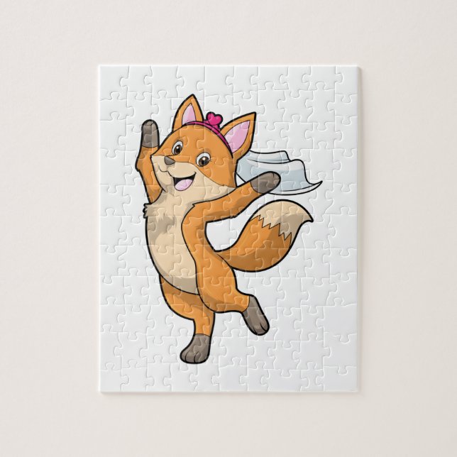 Fox som brud med slöja och hjärta pussel (Vertikal)