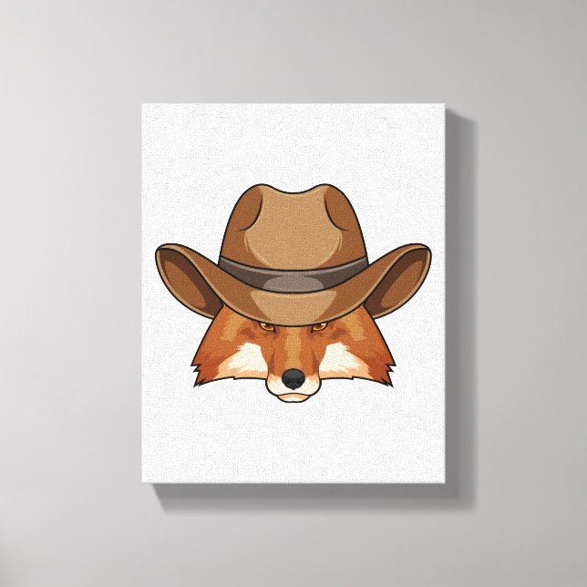 Fox som Cowboy med Hat Canvastryck (Framsida)