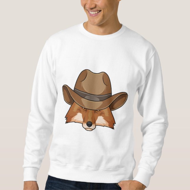 Fox som Cowboy med Hat Lång Ärmad Tröja (Framsida)