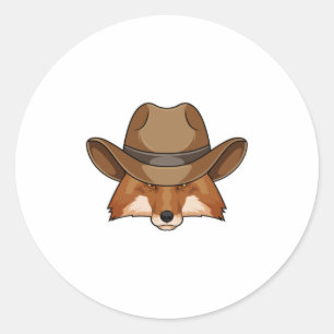 Fox som Cowboy med Hat Runt Klistermärke