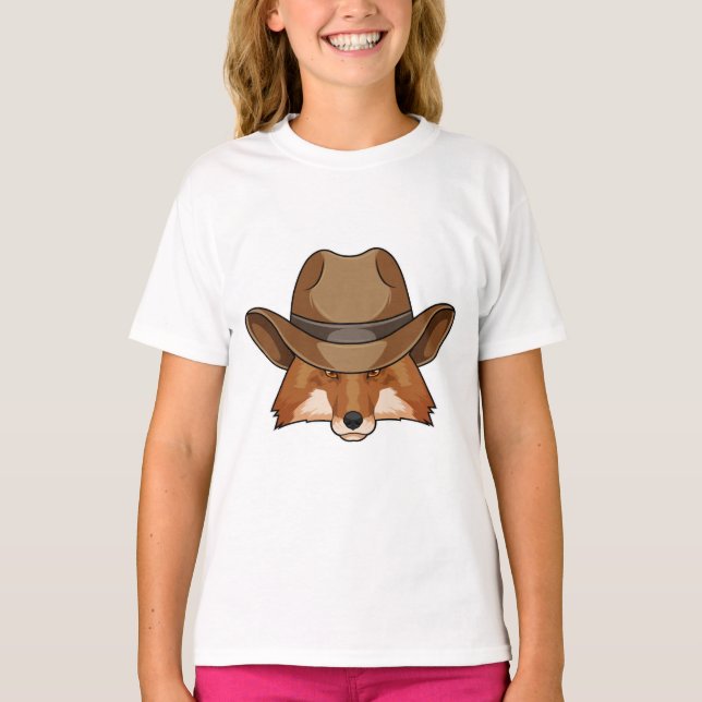 Fox som Cowboy med Hat T Shirt (Framsida)