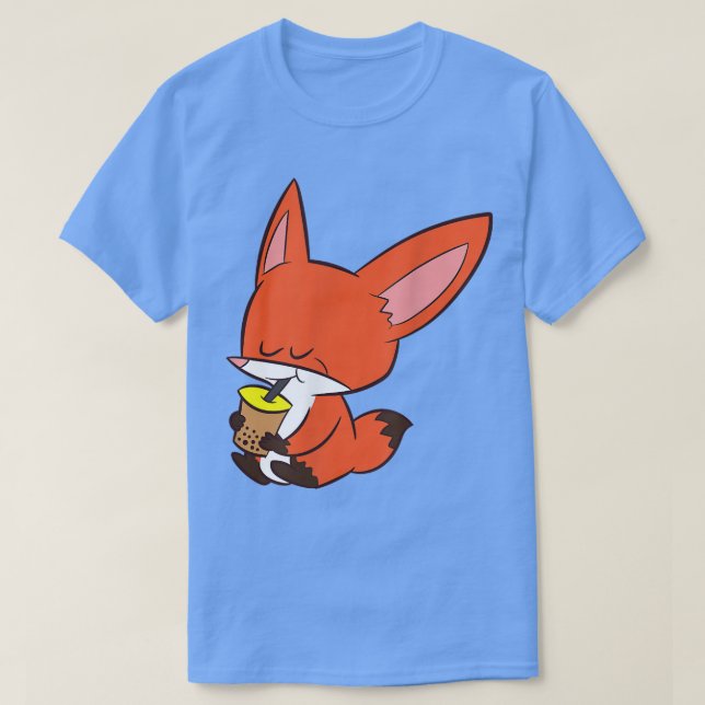 Fox som dricker Bubble Tea Kawaii Fox med Boba T Shirt (Design framsida)