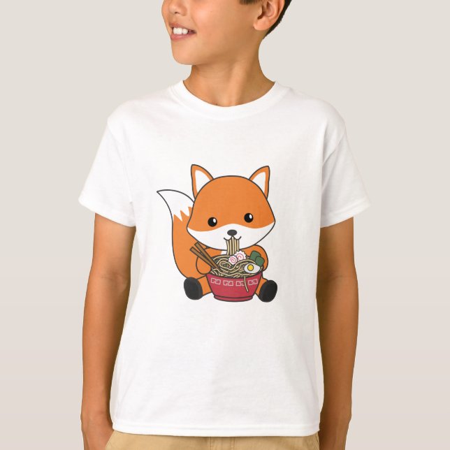 Fox som drivs av Ramen Cute Kawaii Foxes T Shirt (Framsida)