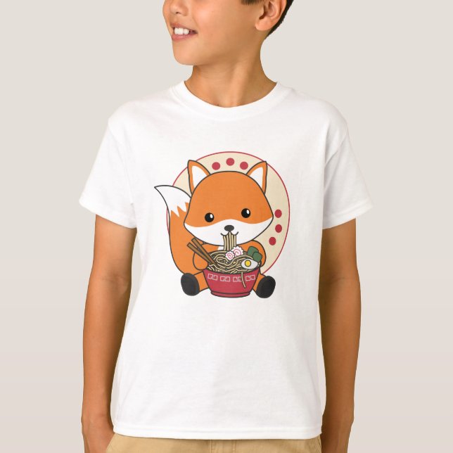 Fox som drivs av Ramen Cute Kawaii Foxes T Shirt (Framsida)