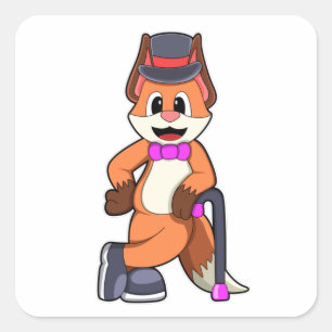 Fox som gentleman med Hat & Stick Fyrkantigt Klistermärke