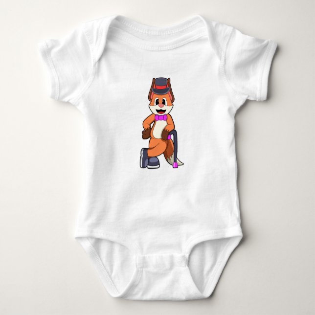 Fox som gentleman med Hat & Stick T Shirt (Framsida)