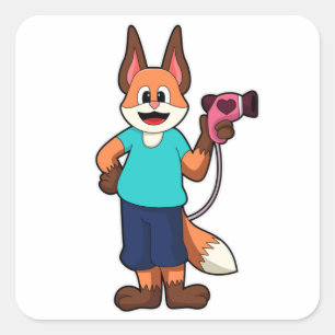 Fox som Hairdresser med Hairdryer Fyrkantigt Klistermärke