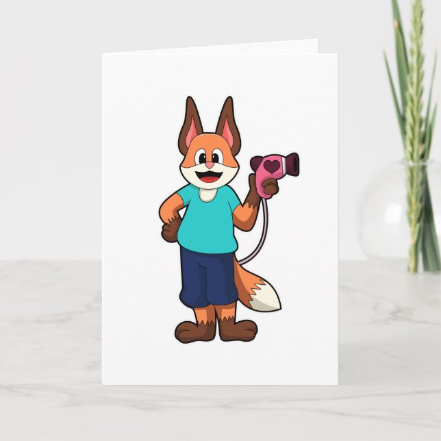 Fox som Hairdresser med Hairdryer Kort (Framsida)