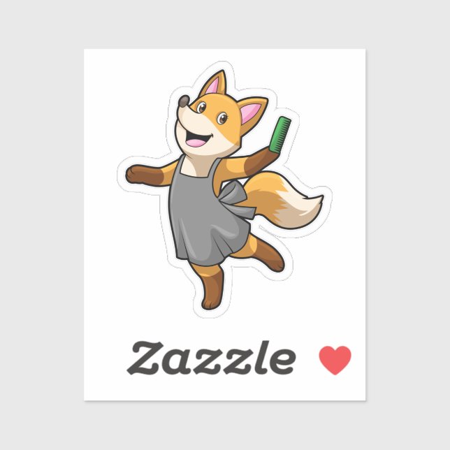 Fox som Hairdresser med saxar Klistermärken (Ark)