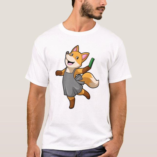Fox som Hairdresser med saxar T Shirt (Framsida)
