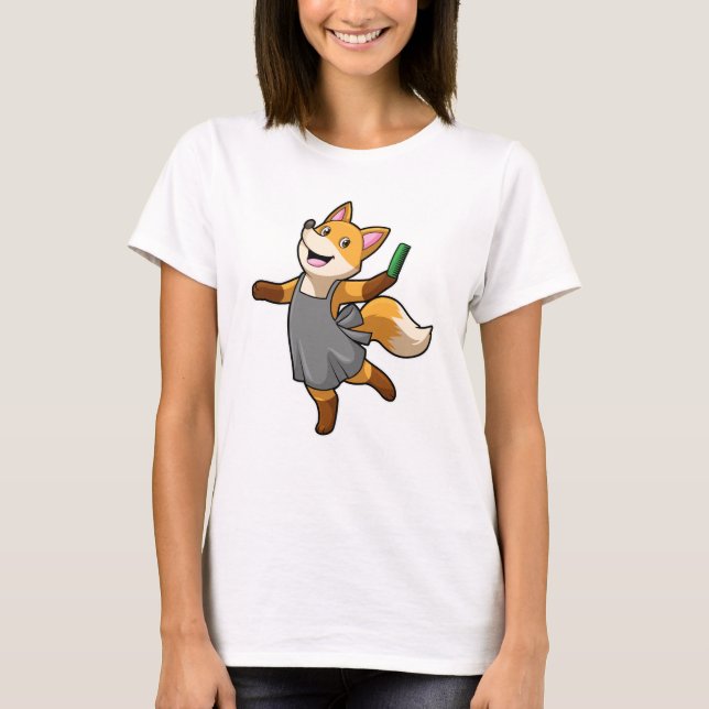 Fox som Hairdresser med saxar T Shirt (Framsida)